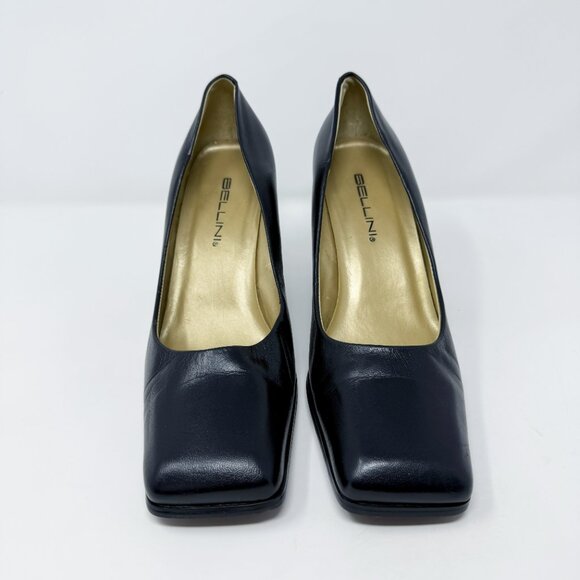 Vintage 90s Bellini Black Leather Square Toe Pumps Women's Size 8.5 EUC - Picture 2 of 7